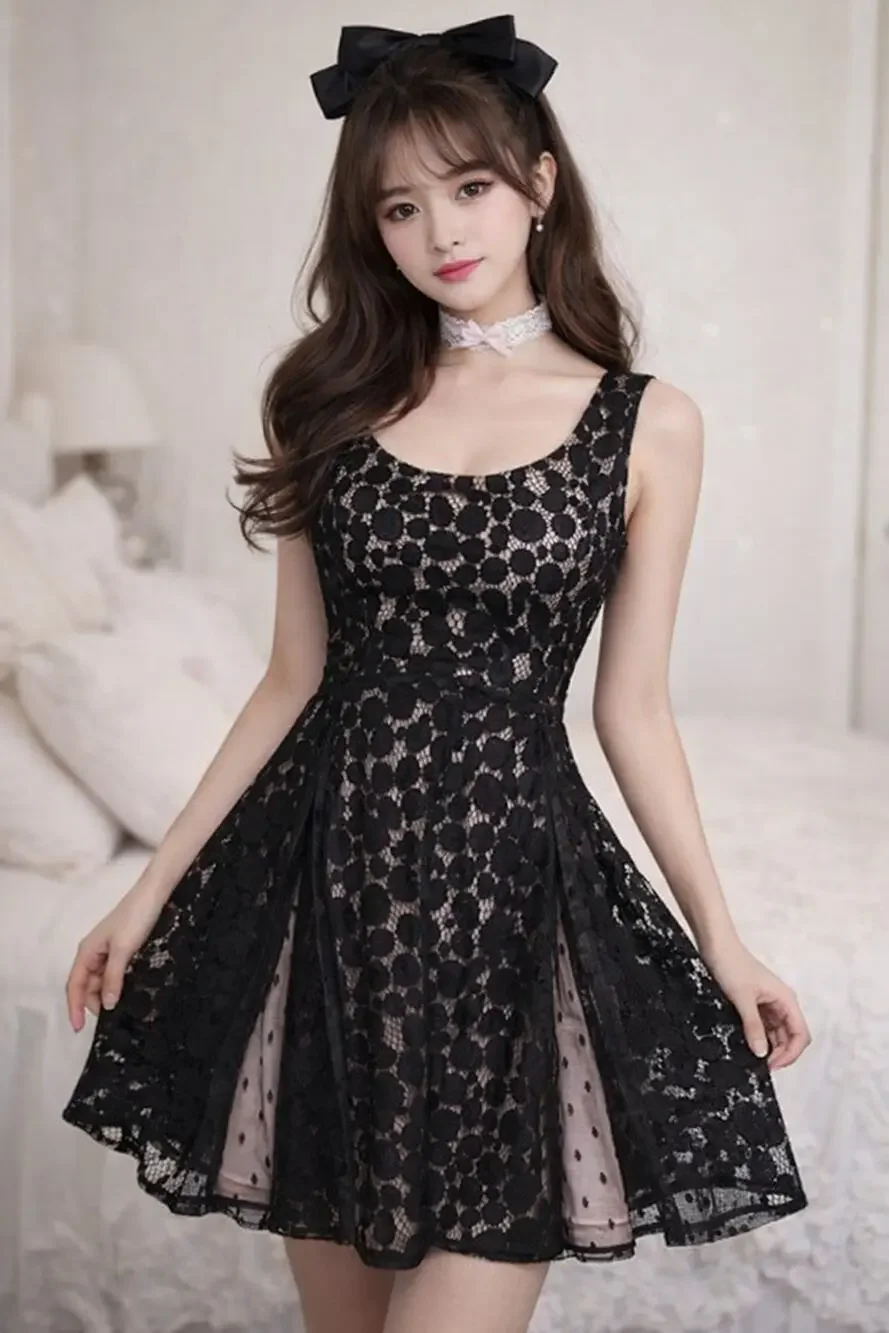 Disney Minnie Rocks the Dots Dress Medium Black Lace Polka Dot Whimisgoth